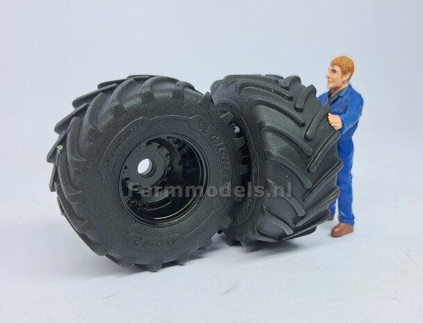 &Oslash; 54.8 x 25.8 mm: CASE-STEYR-NH: 2x Michelin Axiobib2 Banden + Resin Velgen ZWART GLANS gespoten geleverd 1:32  Farmmodels Prem. Line Series 