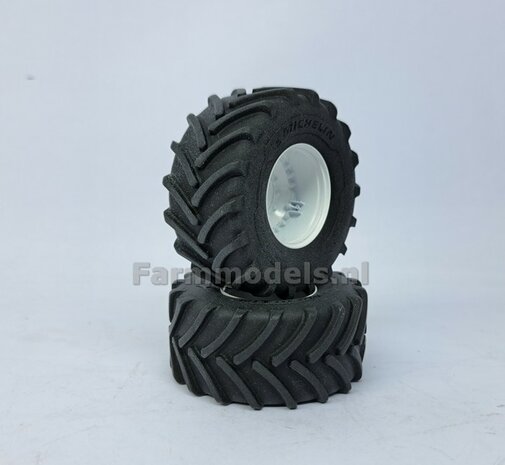 &Oslash; 54.8 x 25.8 mm: CASE-STEYR-NH: 2x Michelin Axiobib2 Banden + Resin Velgen WIT GLANS gespoten geleverd 1:32  Farmmodels Prem. Line Series 