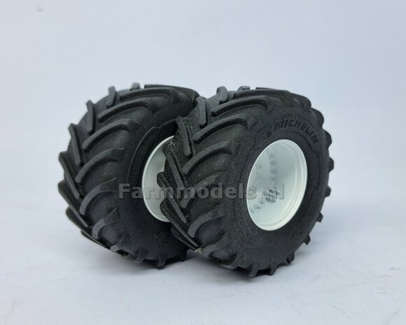 &Oslash; 54.8 x 25.8 mm: CASE-STEYR-NH: 2x Michelin Axiobib2 Banden + Resin Velgen WIT GLANS gespoten geleverd 1:32  Farmmodels Prem. Line Series 