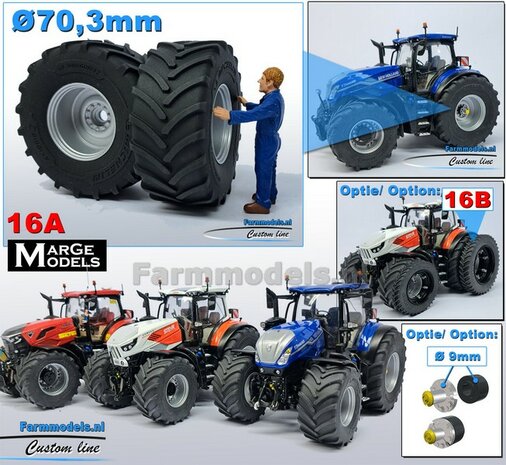 &Oslash; 70.3 x 30.4 mm: CASE-STEYR-NH: 2x Michelin Axiobib2 Banden + Resin Velgen ALU-METALIC gespoten geleverd 1:32  Farmmodels Prem. Line Series 