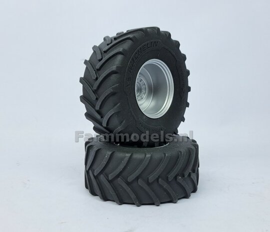 &Oslash; 70.3 x 30.4 mm: CASE-STEYR-NH: 2x Michelin Axiobib2 Banden + Resin Velgen ALU-METALIC gespoten geleverd 1:32  Farmmodels Prem. Line Series 