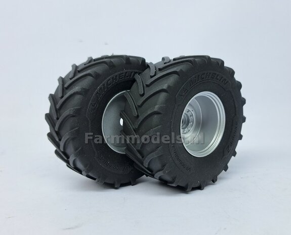 &Oslash; 70.3 x 30.4 mm: CASE-STEYR-NH: 2x Michelin Axiobib2 Banden + Resin Velgen ALU-METALIC gespoten geleverd 1:32  Farmmodels Prem. Line Series 