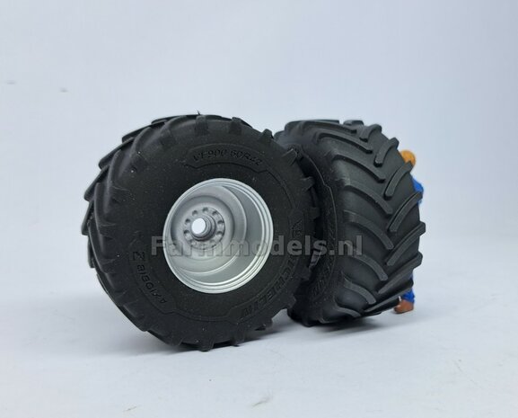 &Oslash; 70.3 x 30.4 mm: CASE-STEYR-NH: 2x Michelin Axiobib2 Banden + Resin Velgen ALU-METALIC gespoten geleverd 1:32  Farmmodels Prem. Line Series 