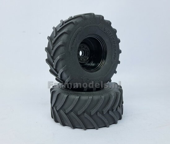 &Oslash; 70.3 x 30.4 mm: CASE-STEYR-NH: 2x Michelin Axiobib2 Banden + Resin Velgen ZWART GLANS gespoten geleverd 1:32  Farmmodels Prem. Line Series 