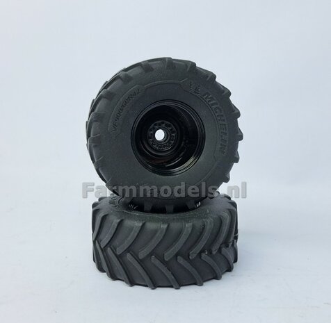 &Oslash; 70.3 x 30.4 mm: CASE-STEYR-NH: 2x Michelin Axiobib2 Banden + Resin Velgen ZWART GLANS gespoten geleverd 1:32  Farmmodels Prem. Line Series 