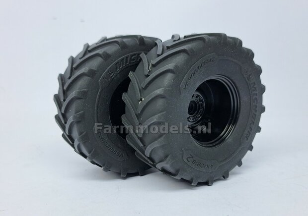 &Oslash; 70.3 x 30.4 mm: CASE-STEYR-NH: 2x Michelin Axiobib2 Banden + Resin Velgen ZWART GLANS gespoten geleverd 1:32  Farmmodels Prem. Line Series 