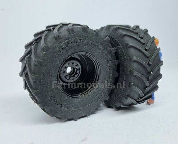 &Oslash; 70.3 x 30.4 mm: CASE-STEYR-NH: 2x Michelin Axiobib2 Banden + Resin Velgen ZWART GLANS gespoten geleverd 1:32  Farmmodels Prem. Line Series 