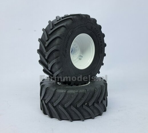 &Oslash; 70.3 x 30.4 mm: CASE-STEYR-NH: 2x Michelin Axiobib2 Banden + Resin Velgen WIT GLANS gespoten geleverd 1:32  Farmmodels Prem. Line Series 