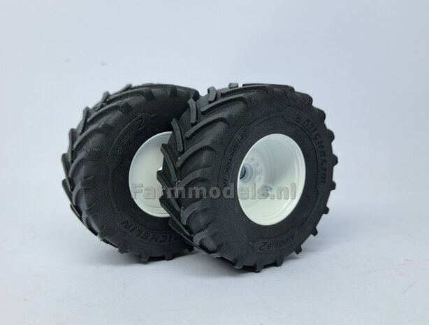 &Oslash; 70.3 x 30.4 mm: CASE-STEYR-NH: 2x Michelin Axiobib2 Banden + Resin Velgen WIT GLANS gespoten geleverd 1:32  Farmmodels Prem. Line Series 