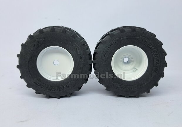 &Oslash; 70.3 x 30.4 mm: CASE-STEYR-NH: 2x Michelin Axiobib2 Banden + Resin Velgen WIT GLANS gespoten geleverd 1:32  Farmmodels Prem. Line Series 