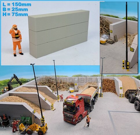 WAND STAPELBLOK RECHT VOOR VLAK BOVEN Afmeting: 150 x 25 x 75mm KUNSTSTOF BETONLOOK Geleverd  1:32   NB2B 