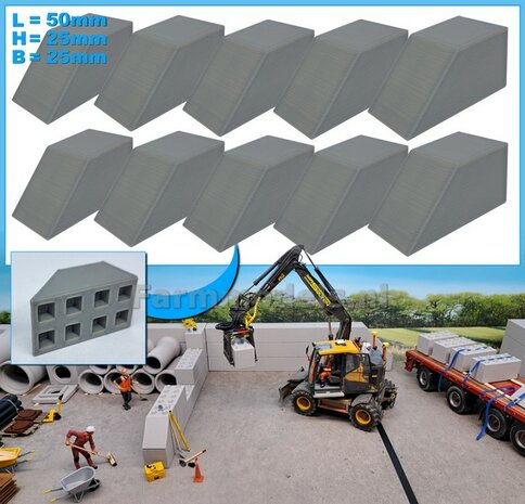 10x STAPELBLOK 4x2 VLAK/SCHUINE KANT   Afmeting blok: 50 x 25 x 25mm   Materiaal GRIJS KUNSTSTOF, BLANK Geleverd  1:32  NB2B   