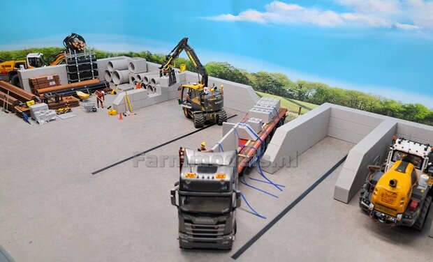 10x STAPELBLOK 4x2 VLAK/SCHUIN Afm. blok: 50 x 25 x 25mm GRIJS KUNSTSTOF CONCRETE BETONLOOK Gespoten  1:32  NB2B  