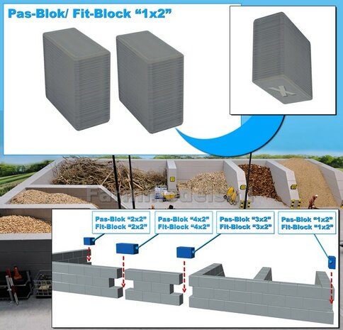 2x PAS-BLOK "1x2" t.b.v. MODULAIRE WANDEN verbinding Materiaal GRIJS KUNSTSTOF, BLANK Geleverd  1:32    NB2B