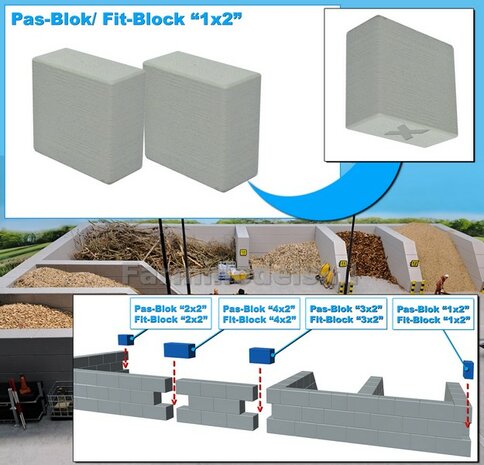 2x PAS-BLOK "1x2" t.b.v. MODULAIRE WANDEN verbinding Materiaal KUNSTSTOF, BETONLOOK Gespoten geleverd  1:32  NB2B  