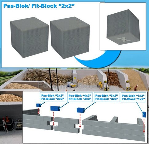 2x PAS-BLOK "2x2" t.b.v. MODULAIRE WANDEN verbinding Materiaal GRIJS KUNSTSTOF, BLANK Geleverd  1:32    NB2B
