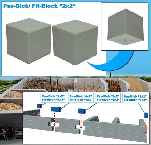 2x PAS-BLOK "2x2" t.b.v. MODULAIRE WANDEN verbinding Materiaal KUNSTSTOF, BETONLOOK Gespoten geleverd  1:32   NB2B 