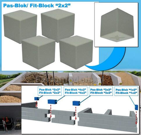 4x PAS-BLOK "2x2" t.b.v. MODULAIRE WANDEN verbinding Materiaal KUNSTSTOF, BETONLOOK Gespoten geleverd  1:32   NB2B 