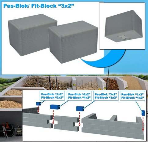 2x PAS-BLOK "3x2" t.b.v. MODULAIRE WANDEN verbinding Materiaal GRIJS KUNSTSTOF, BLANK Geleverd  1:32    NB2B