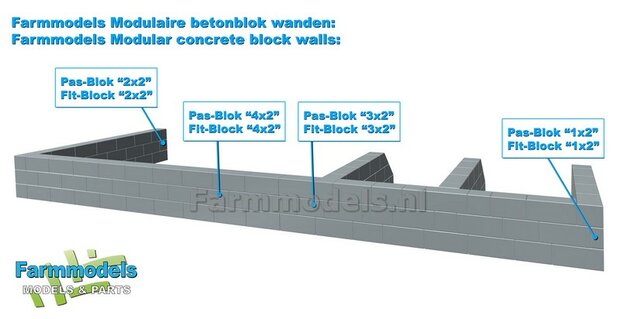2x PAS-BLOK "3x2" t.b.v. MODULAIRE WANDEN verbinding Materiaal KUNSTSTOF, BETONLOOK Gespoten geleverd  1:32   NB2B 