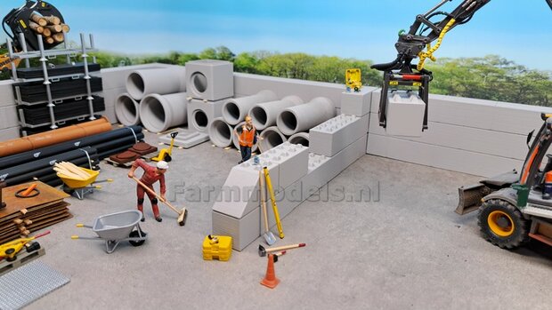 L-WAND MODULAIR STAPELBLOKKEN RECHTE VOORKANTEN VLAK BOVEN Afm: 350 x 375 x 75mm GRIJS KUNSTSTOF, BLANK Geleverd  1:32    