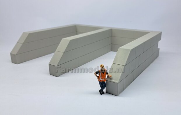 W-WAND MODULAIR STAPELBLOK SCHUIN VOOR VLAK BOVEN Afm: 275 x 325 x 75mm KUNSTSTOF BETONLOOK Geleverd 1:32 NB2B
