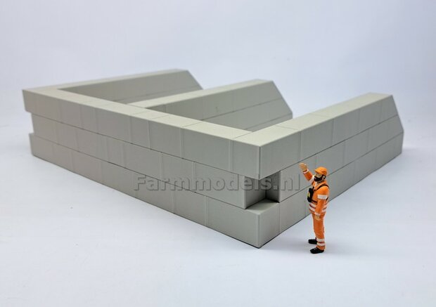 W-WAND MODULAIR STAPELBLOK SCHUIN VOOR VLAK BOVEN Afm: 275 x 325 x 75mm KUNSTSTOF BETONLOOK Geleverd 1:32 NB2B