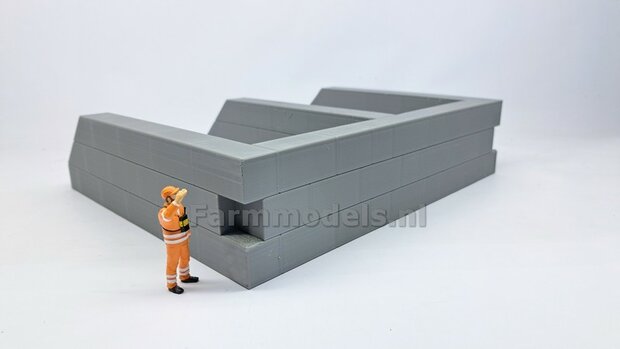 W-WAND MODULAIR STAPELBLOK SCHUIN VOOR VLAK BOVEN Afm: 275 x 325 x 75mm GRIJS KUNSTSTOF BLANK Geleverd 1:32 NB2B   