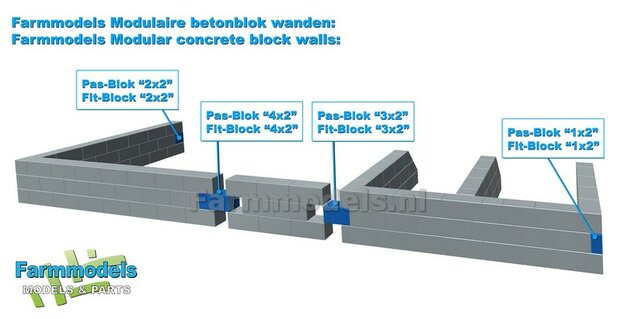 WAND MODULAIR STAPELBLOKKEN RECHT VOOR VLAK BOVEN Afm: 300 x 25 x 75mm KUNSTSTOF BETONLOOK Geleverd 1:32  NB2B      