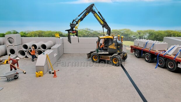 WAND MODULAIR STAPELBLOKKEN RECHT VOOR VLAK BOVEN Afm: 300 x 25 x 75mm KUNSTSTOF BETONLOOK Geleverd 1:32  NB2B      