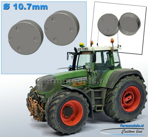 2x Eindvertragingen/ Planeetkappen &Oslash; 10.7 mm (o.a. voor Fendt 930 Gen III) RESIN BLANK Geleverd, zelf in de gewenste kleur te spuiten 1:32 