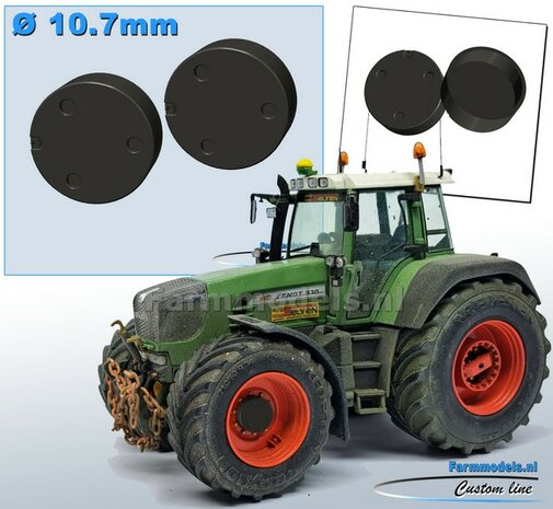 2x Eindvertragingen/ Planeetkappen &Oslash; 10.7 mm (o.a. voor Fendt 930 Gen III) RESIN FENDT GRIJS Geleverd, zelf in de gewenste kleur te spuiten 1:32 