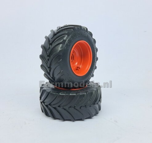 &Oslash; 65.6 x 28.5 mm: Fendt 926/930 WeiseToys: 2x Brede Achteras banden + velgen FENDT ROOD gespoten geleverd 1:32 Custom Line Series