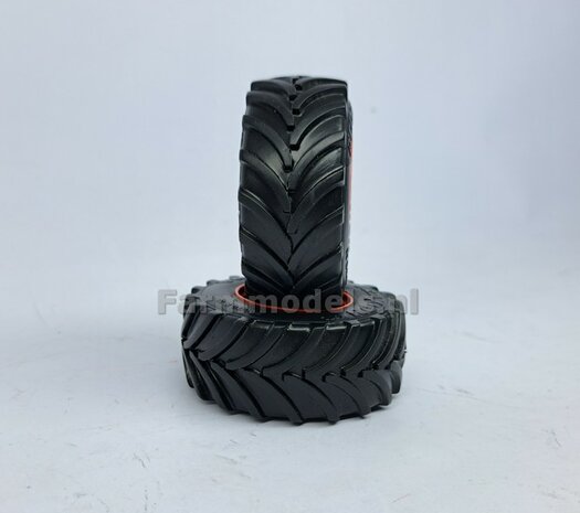 &Oslash; 65.6 x 28.5 mm: Fendt 926/930 WeiseToys: 2x Brede Achteras banden + velgen FENDT ROOD gespoten geleverd 1:32 Custom Line Series