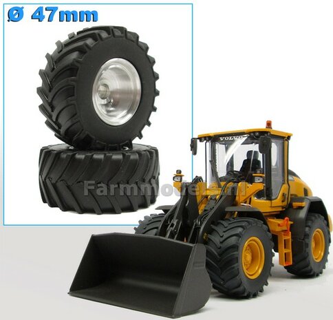 &Oslash; 47 mm: VOLVO L60H: 2x Agricultural banden + Alu. velgen, geschikt voor Volvo L60H Agri Collectabless 1:32                 