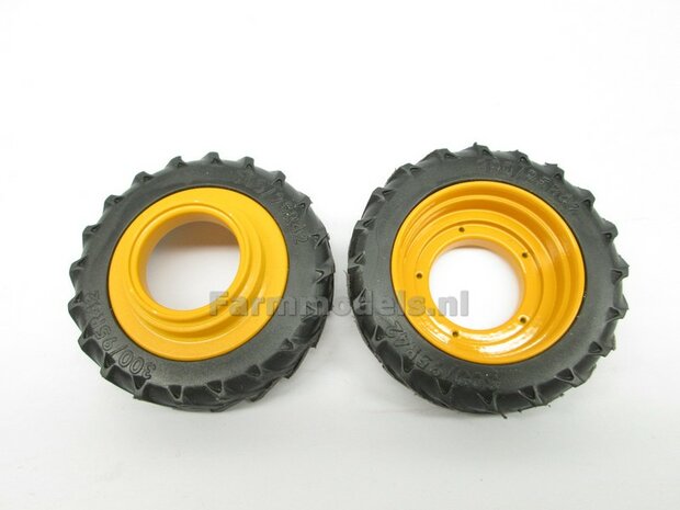 &Oslash; 47.3 mm: 2x Dubbellucht Shovel banden + ALU. velgen ZWART GLANS gespoten geleverd passend in Farmmodels Alu velgen nr. 7A 1:32         