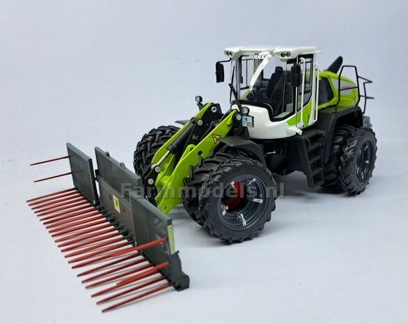 &Oslash; 50.5 mm: LIEBHERR L 556/ CLAAS Torion Wiking: 2x Dubbellucht Shovel banden  + Alu. velgen, passen in de standaard velgen shovel Wiking  1:32         