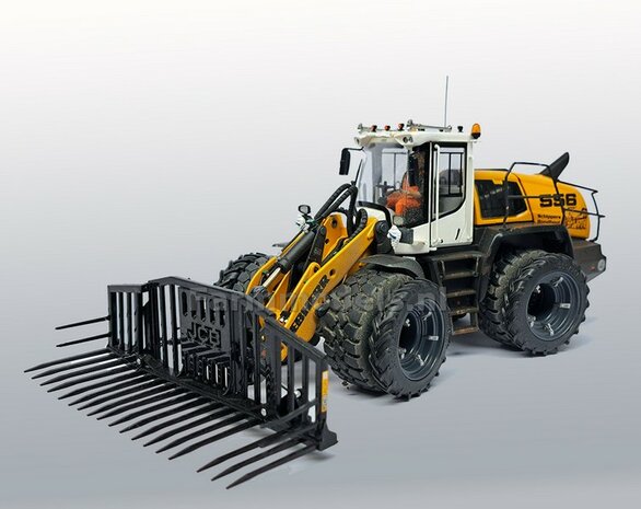 &Oslash; 50.5 mm: LIEBHERR/ CLAAS Wiking: 2x Dubbellucht Shovel banden + Alu. velgen LIEBHERR GRIJS, passen in de standaard velgen shovel Wiking  1:32         