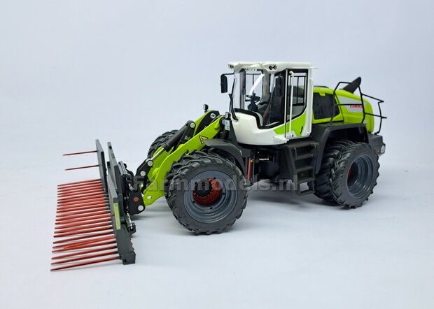 &Oslash; 50.5 mm: LIEBHERR/ CLAAS Wiking: 2x Dubbellucht Shovel banden + Alu. velgen LIEBHERR GRIJS, passen in de standaard velgen shovel Wiking  1:32         