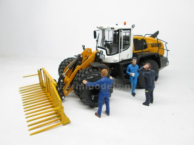 &Oslash; 50.5 mm: LIEBHERR/ CLAAS Wiking: 2x Dubbellucht Shovel banden + Alu. velgen LIEBHERR GRIJS, passen in de standaard velgen shovel Wiking  1:32         