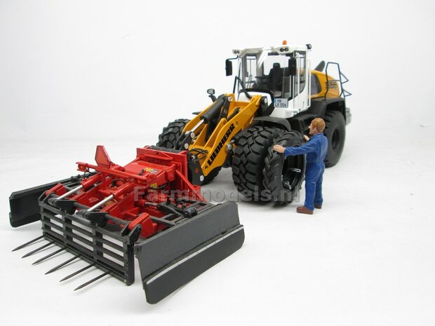 &Oslash; 50.5 mm: LIEBHERR/ CLAAS Wiking: 2x Dubbellucht Shovel banden + Alu. velgen LIEBHERR GRIJS, passen in de standaard velgen shovel Wiking  1:32         