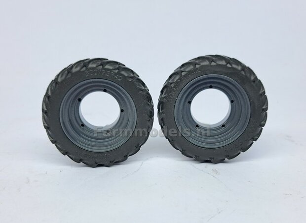 &Oslash; 50.5 mm: LIEBHERR/ CLAAS Wiking: 2x Dubbellucht Shovel banden + Alu. velgen LIEBHERR GRIJS, passen in de standaard velgen shovel Wiking  1:32         