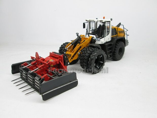 &Oslash; 50.5 mm: CLAAS TORION Wiking: 2x Dubbellucht Shovel banden + Alu. velgen CLAAS ORANJE, passen in de standaard velgen shovel Wiking  1:32         