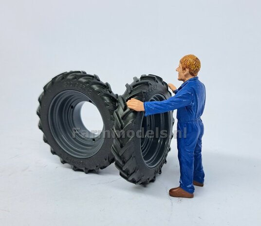 &Oslash; 47.3 mm: 2x Dubbellucht Shovel banden + ALU. velgen LIEBHERR GRIJS geleverd passend in Farmmodels Alu velgen nr. 7A 1:32         