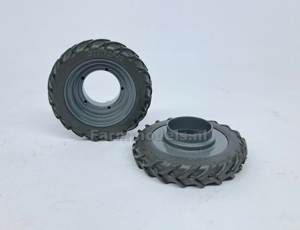 &Oslash; 47.3 mm: 2x Dubbellucht Shovel banden + ALU. velgen LIEBHERR GRIJS geleverd passend in Farmmodels Alu velgen nr. 7A 1:32         