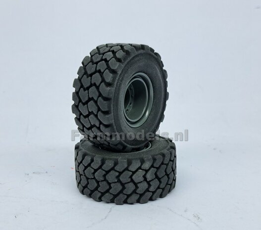 &Oslash; 47.3 mm: LIEBHERR 546: 2x brede Shovel banden + ALU. velgen LIEBHERR GRIJS Gespoten geleverd geschikt voor LIEBHERR AT 1:32  