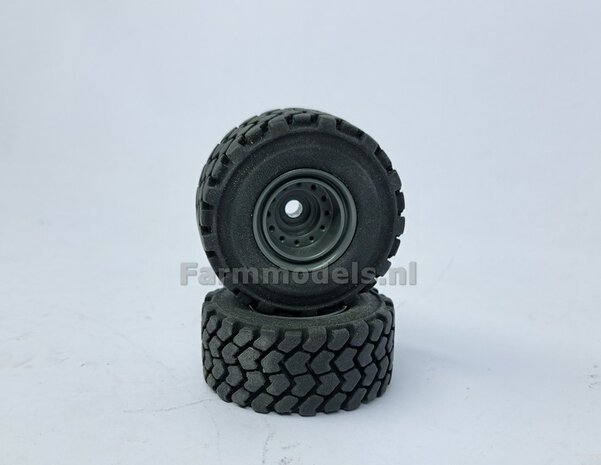 &Oslash; 47.3 mm: LIEBHERR 546: 2x brede Shovel banden + ALU. velgen LIEBHERR GRIJS Gespoten geleverd geschikt voor LIEBHERR AT 1:32  