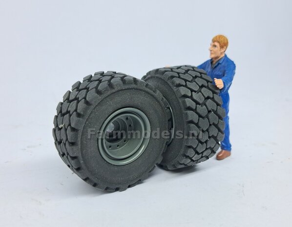 &Oslash; 47.3 mm: LIEBHERR 546: 2x brede Shovel banden + ALU. velgen LIEBHERR GRIJS Gespoten geleverd geschikt voor LIEBHERR AT 1:32  