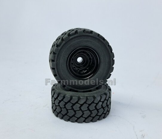 &Oslash; 47.3 mm: LIEBHERR 546: 2x brede Shovel banden + ALU. velgen ZWART GLANS Gespoten geleverd geschikt voor LIEBHERR AT 1:32  