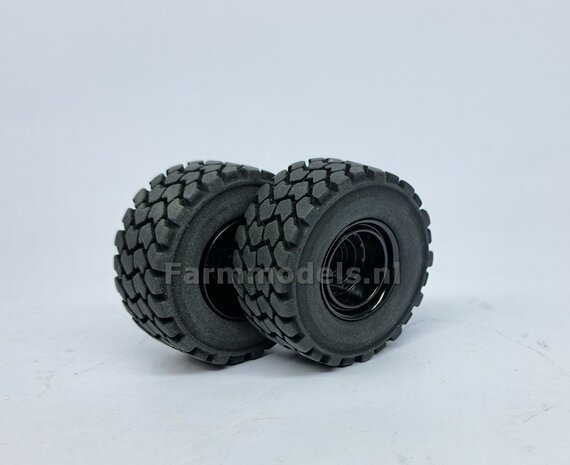 &Oslash; 47.3 mm: LIEBHERR 546: 2x brede Shovel banden + ALU. velgen ZWART GLANS Gespoten geleverd geschikt voor LIEBHERR AT 1:32  